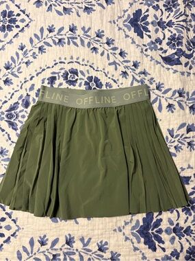 OFFLINE Olive Pleated Skater Skirt with Branded Waistband